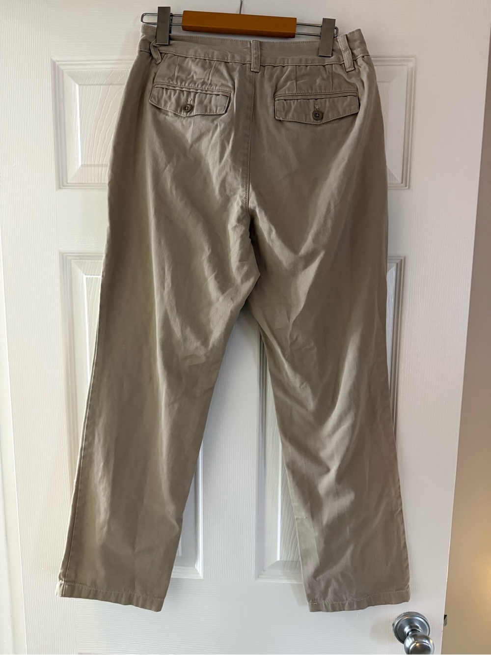 Eddie Bauer Legendwash Cotton Tan Khaki Pants with Blue Waistband Detail - Picture 5 of 8